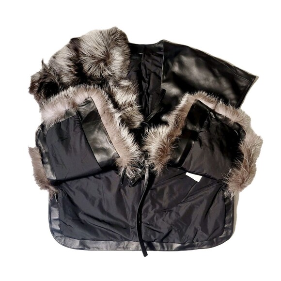 ChicSense Women OS Real Fox Fur Genuine Sheepskin Leather Loose Leisure Coat NWT - Picture 8 of 16